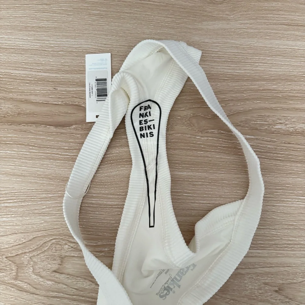 Frankie’s Bikini’s Large NEW‎ Cole Ribbed Bikini Bottom Cheeky White Minimal